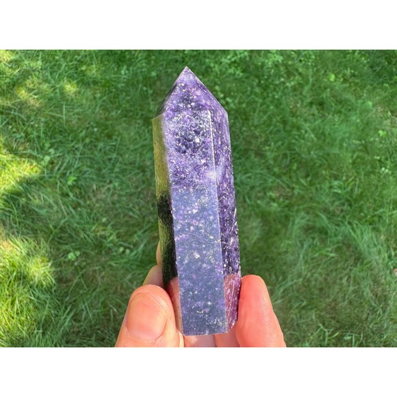 3" Lepidolite Crystal Tower: Polished Purple Mica Point, Anxiety Relief #3 - Picture 4 of 10